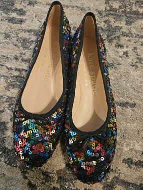 Kate Spade Multi-Sequin Black Trim Ballet Flats